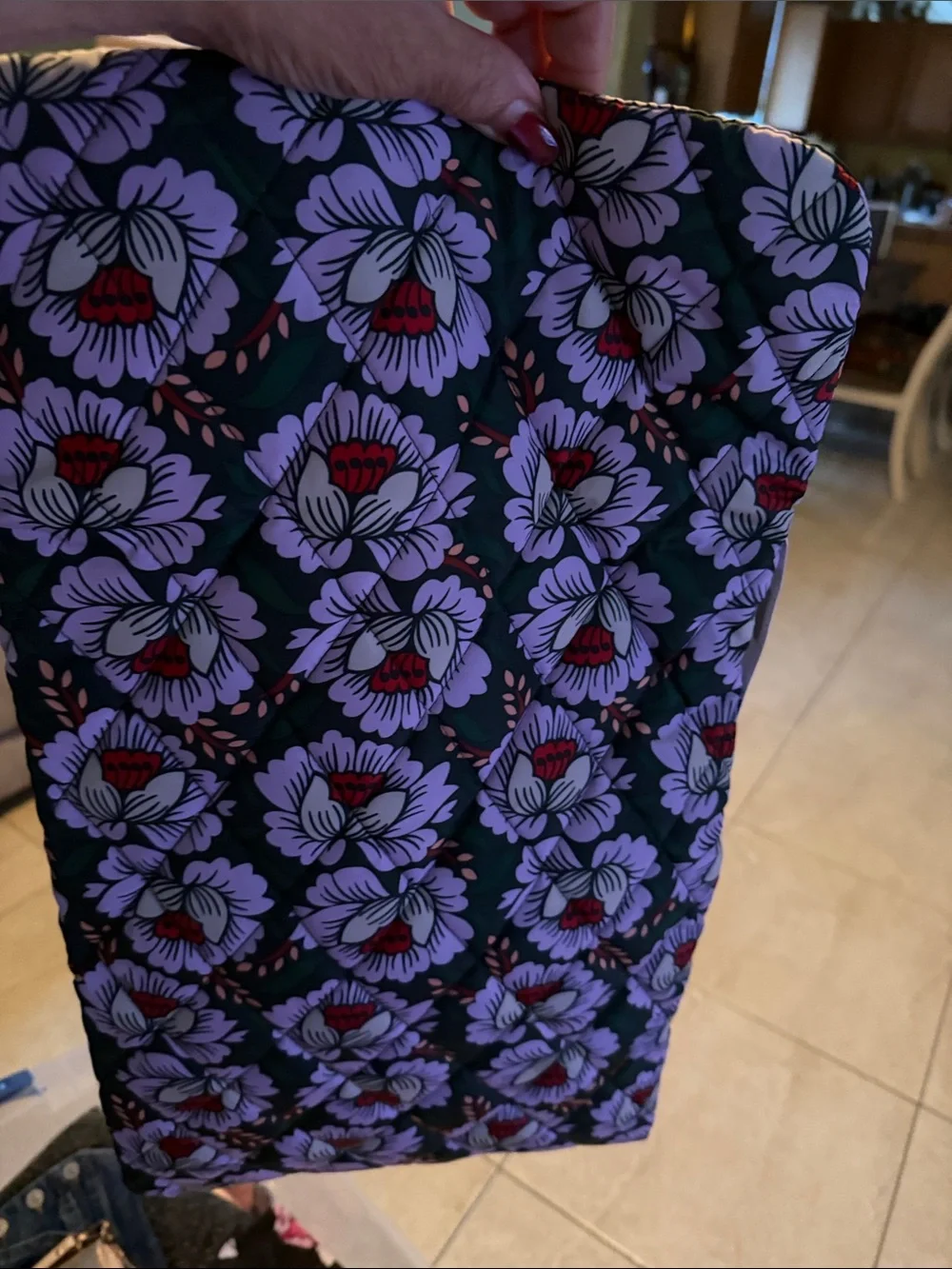 Vera Bradley Green Floral Quilted Laptop Sleeve with Pink & Red Accents